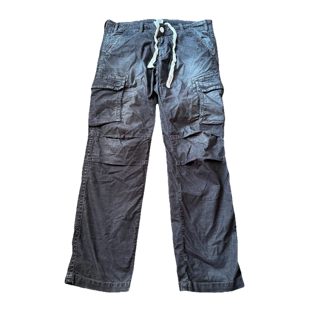True Religion Corduroy Cargo Pants Paratrooper Men's Black Flap Pockets Y2K 38